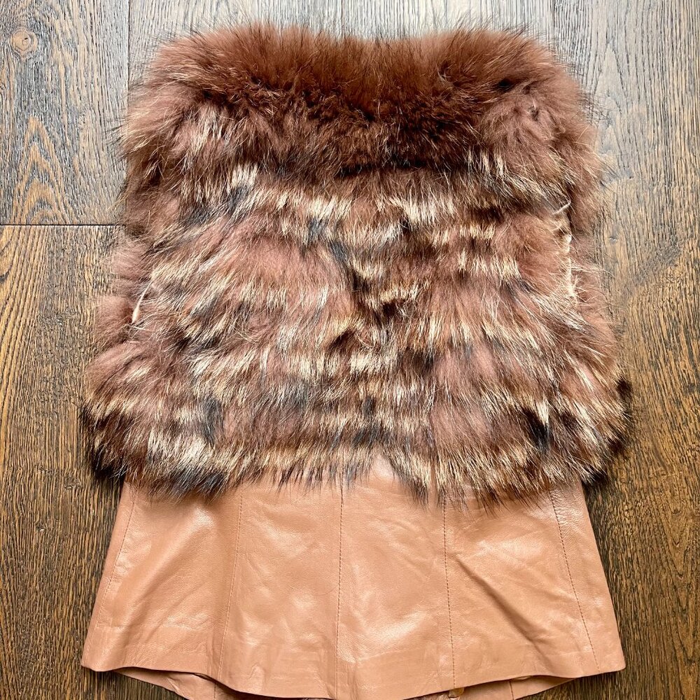 New Real Fox Fur Brown Leather Vest XS - Picture 9 of 10